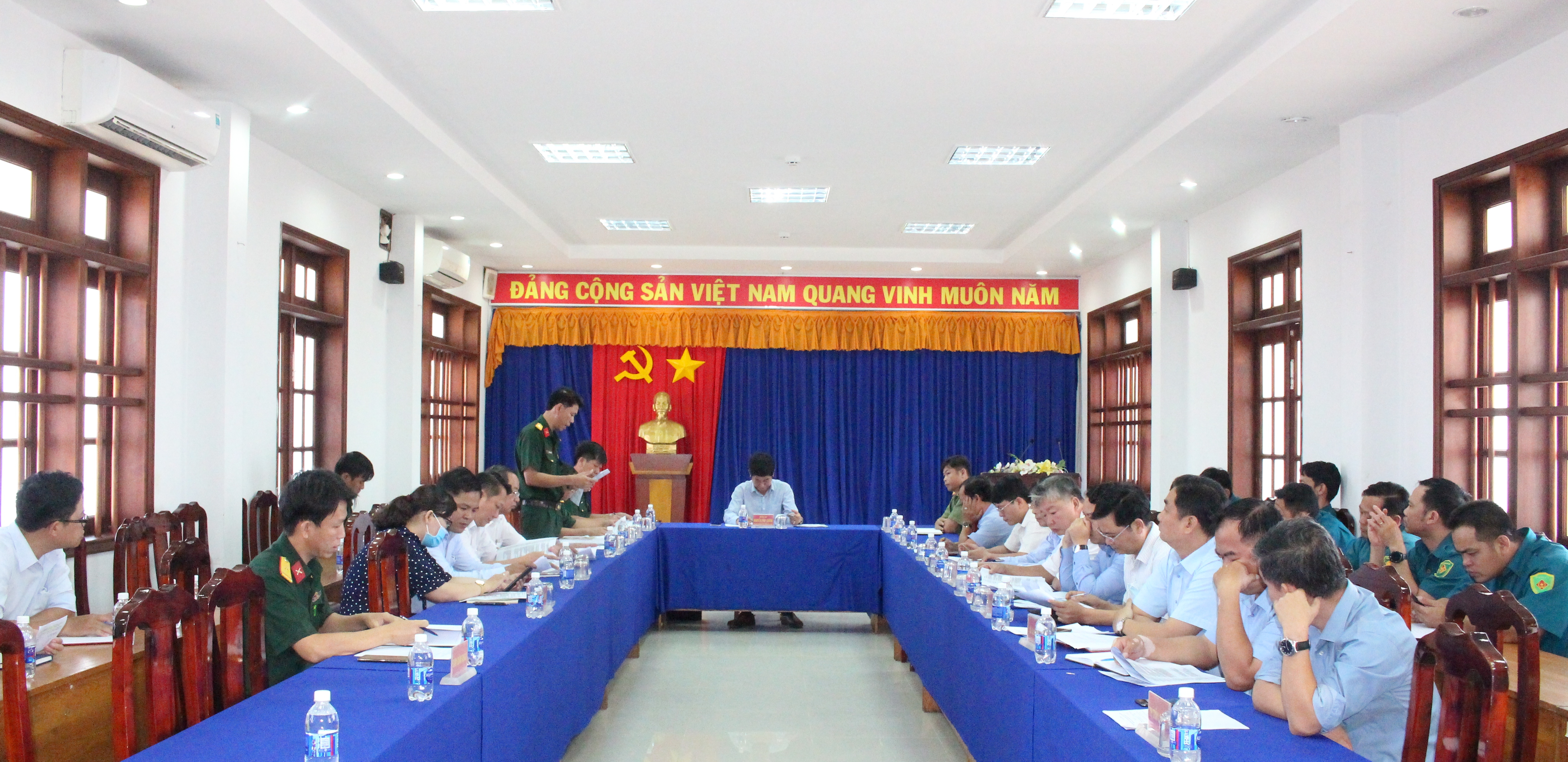 Họp Ban Chỉ đạo, Ban Nội dung, Ban Tổ chức, Ban Giám khảo Hội thi Pháp luật Dân quân tự vệ huyện Bàu Bàng năm 2021