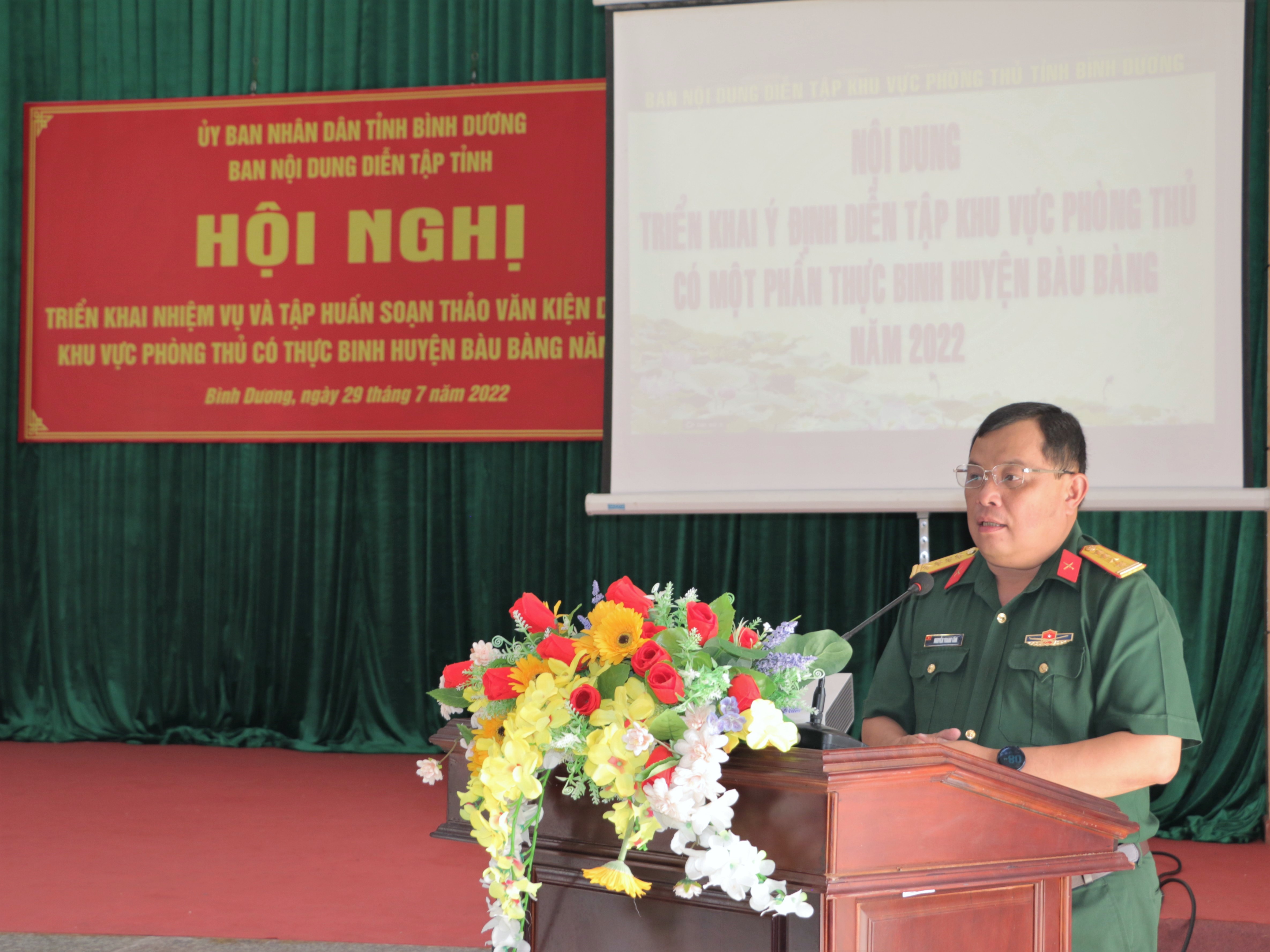 Hội nghị triển khai nhiệm vụ và tập huấn soạn thảo văn kiện diễn tập khu vực phòng thủ có thực binh huyện Bàu Bàng năm 2022