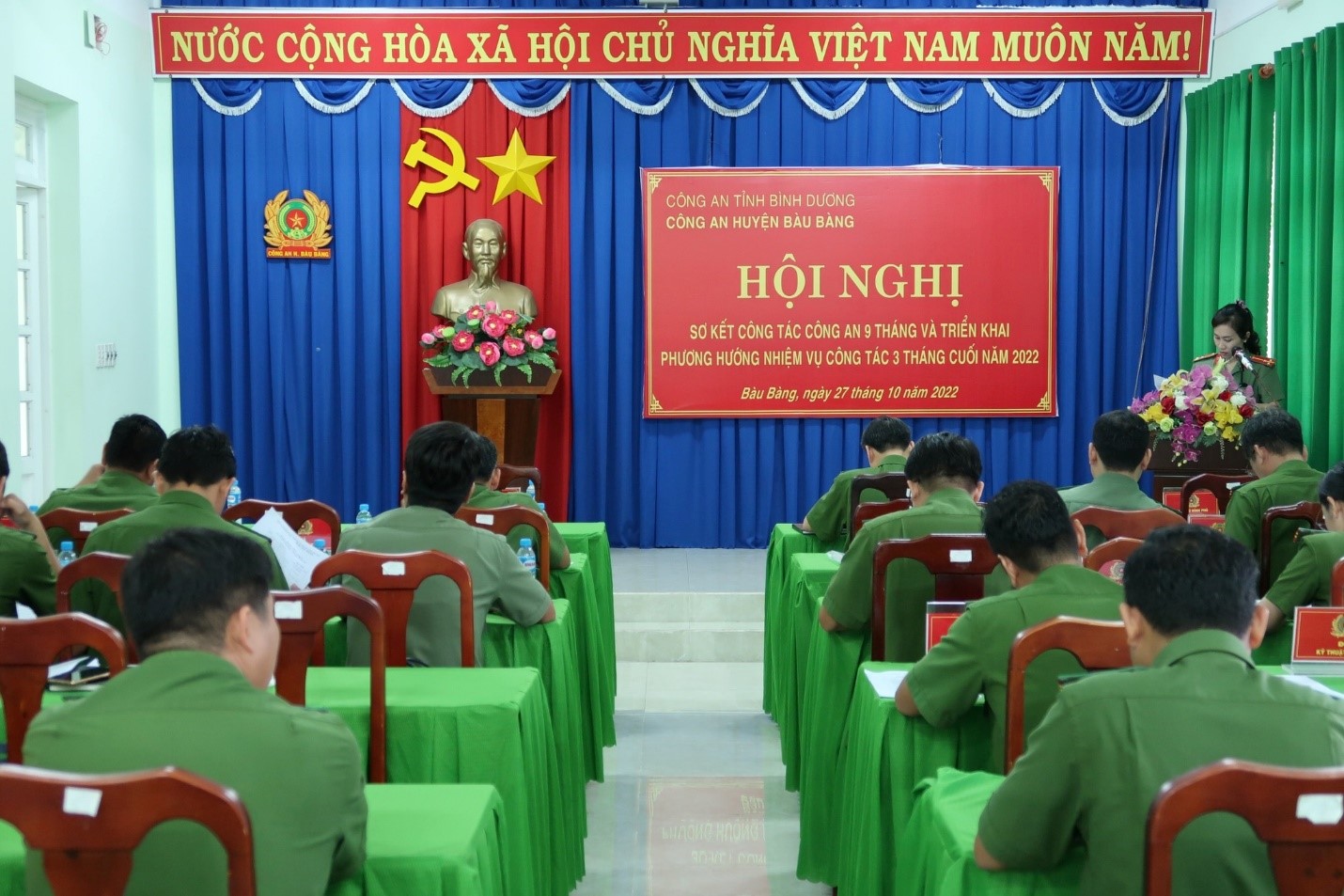 Công an huyện Bàu Bàng tổ chức hội nghị sơ kết công tác công an 9 tháng đầu năm 2022