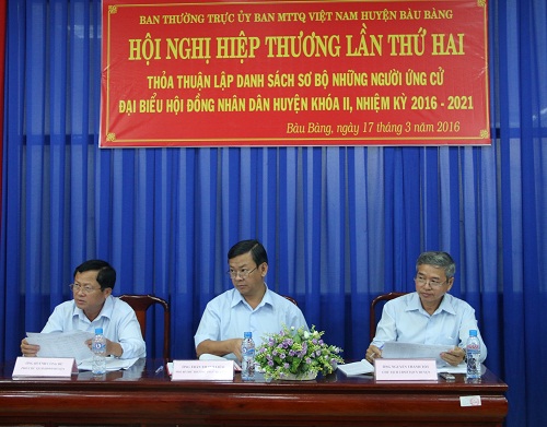 Ủy ban MTTQ Việt Nam huyện Bàu Bàng tổ chức hội nghị hiệp thương lần thứ hai về bầu cử đại biểu HĐND huyện khóa II nhiệm kỳ 2016 – 2021
